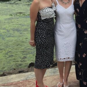 Topshop Black and White Strapless Maxi Dress Tie Front